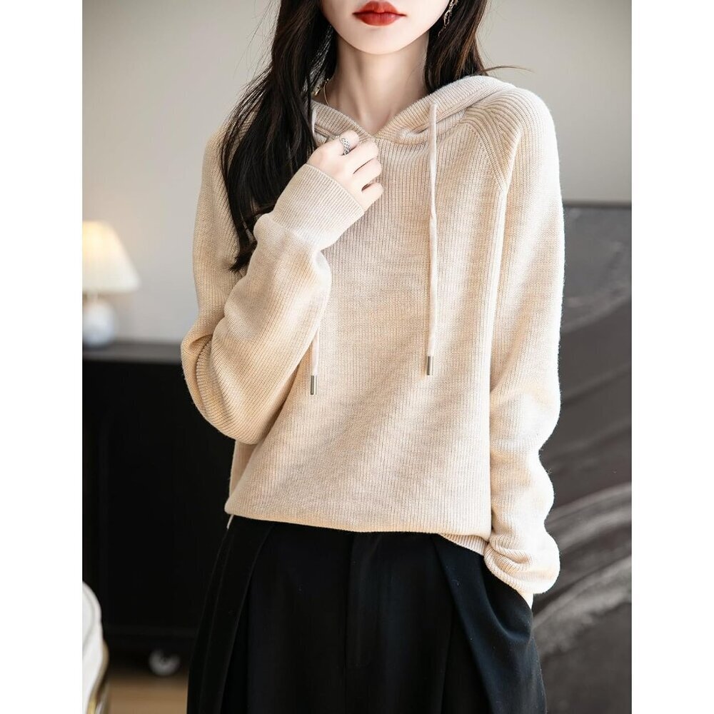 Women's Merino Wool Blend Hoodie Large Long Sleeve Casual Sweater - Picture 5 of 6